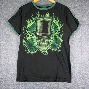 Y2K Skull Top Hat St. Patrice Day T Shirt Black Green Graphic Tee